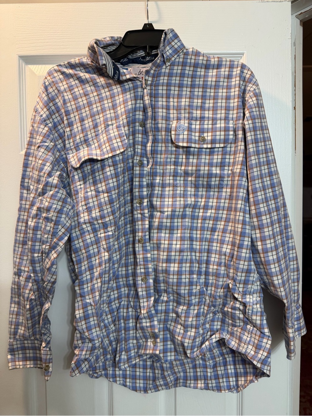 George Strait Cowboy Cut Collection Wrangler Blue & Brown Plaid Button-Up Shirt